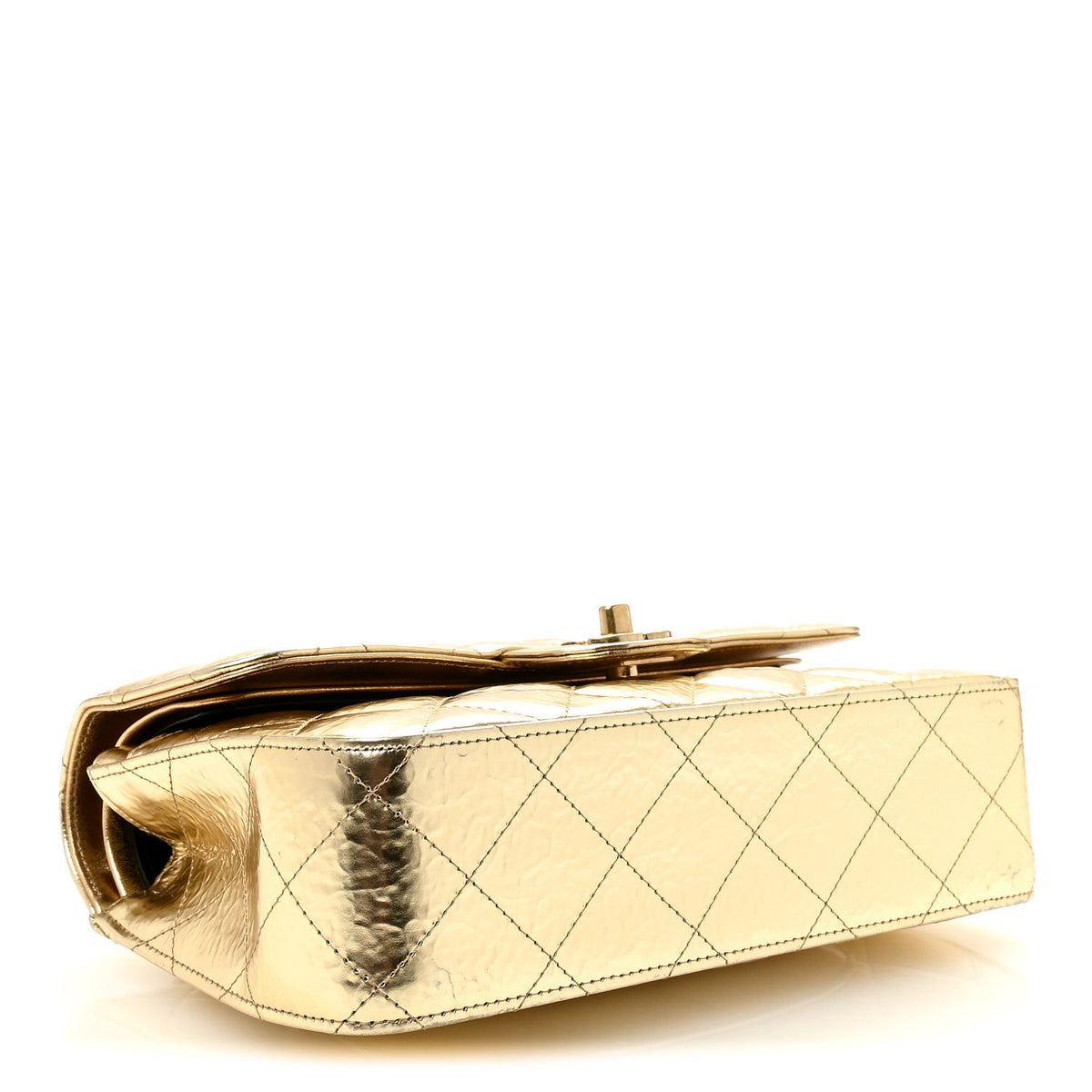 Hammered Metallic Calfskin Quilted Small Double Flap Gold At My store