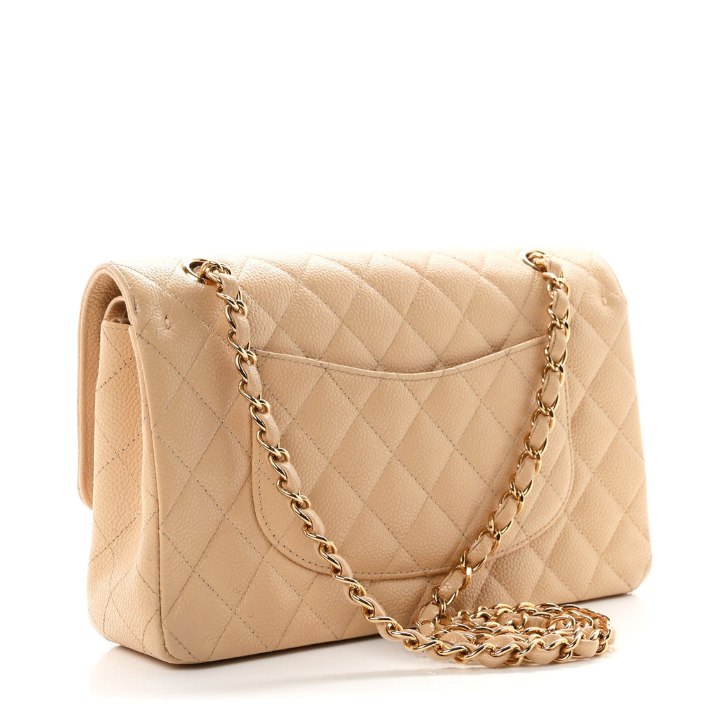 Caviar Quilted Medium Double Flap Beige At My store