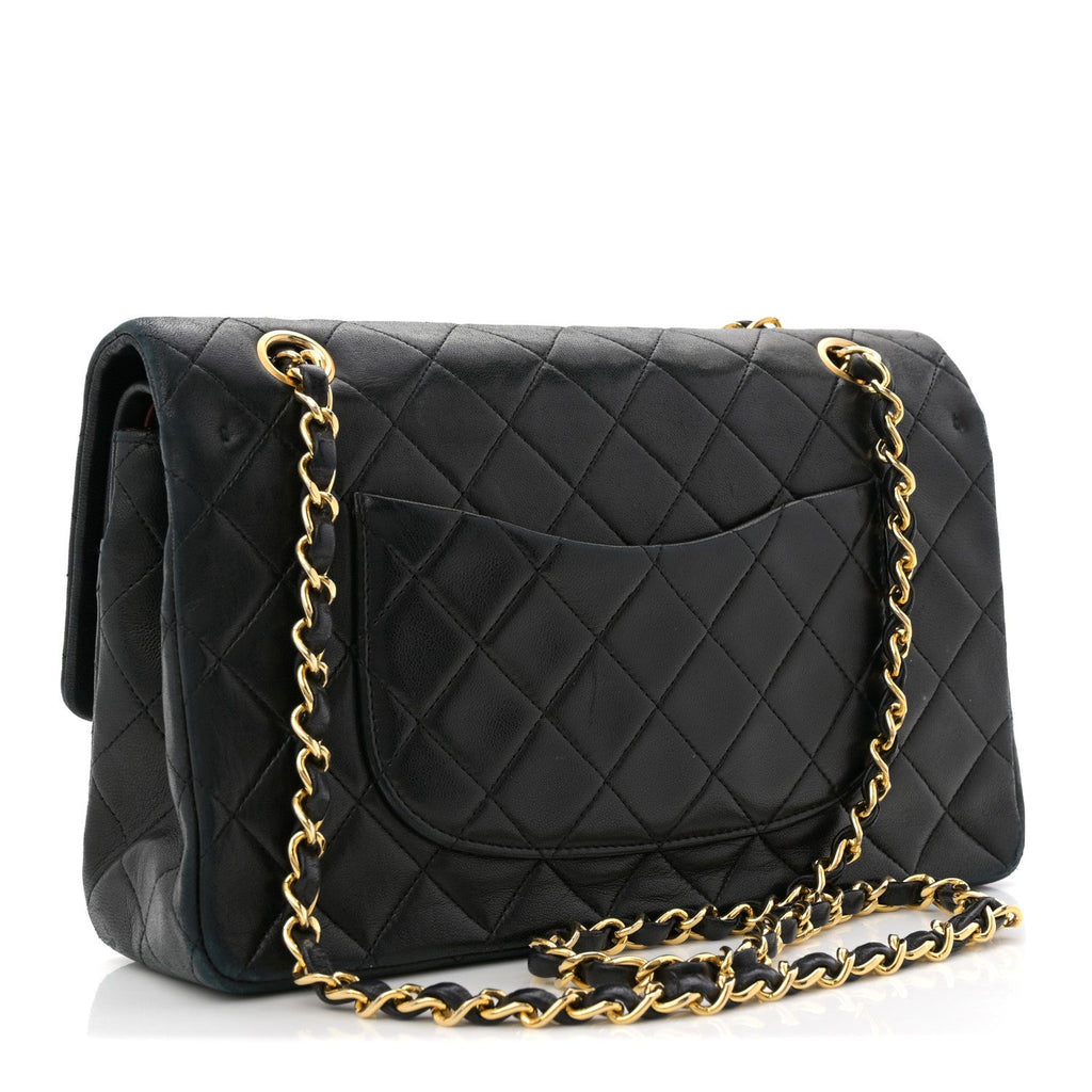 Lambskin Quilted Medium Double Flap Black At My store