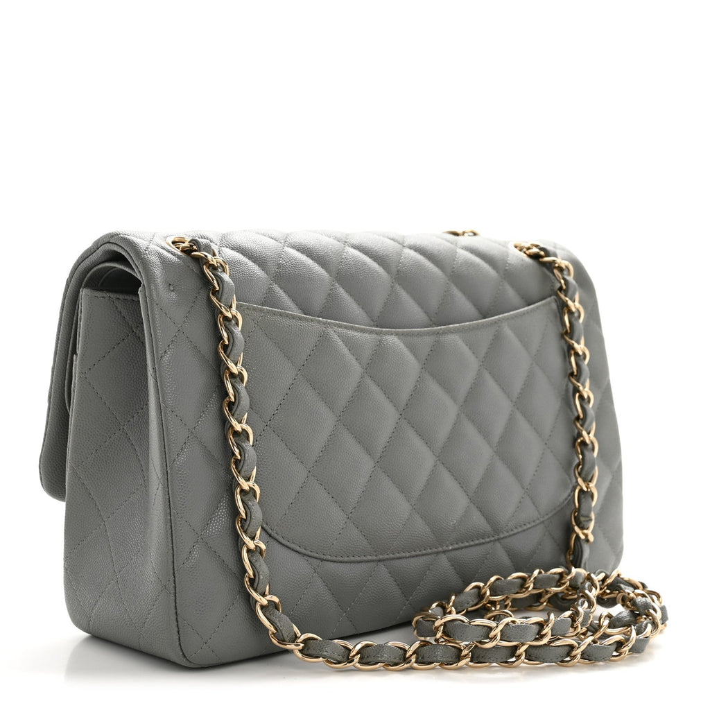 Caviar Quilted Jumbo Double Flap Grey At My store
