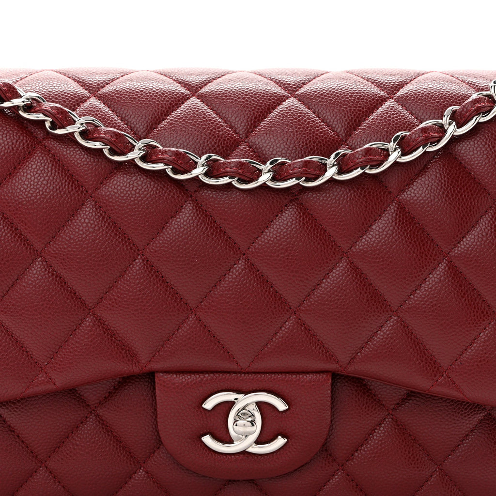 Caviar Quilted Jumbo Double Flap Burgundy At My store