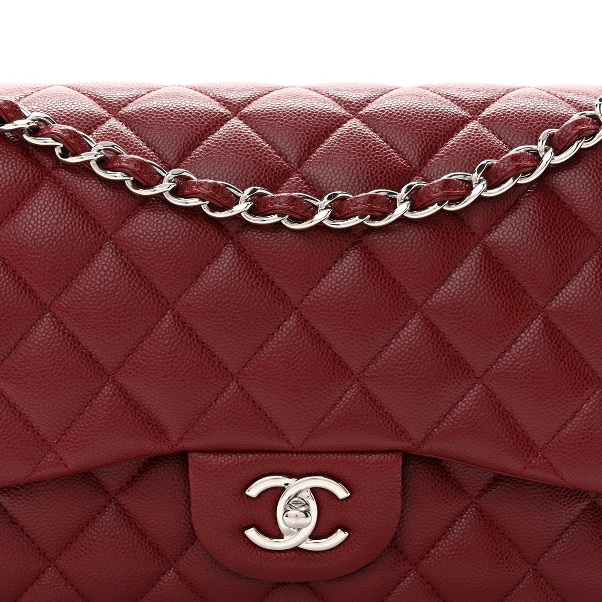 Caviar Quilted Jumbo Double Flap Burgundy At My store