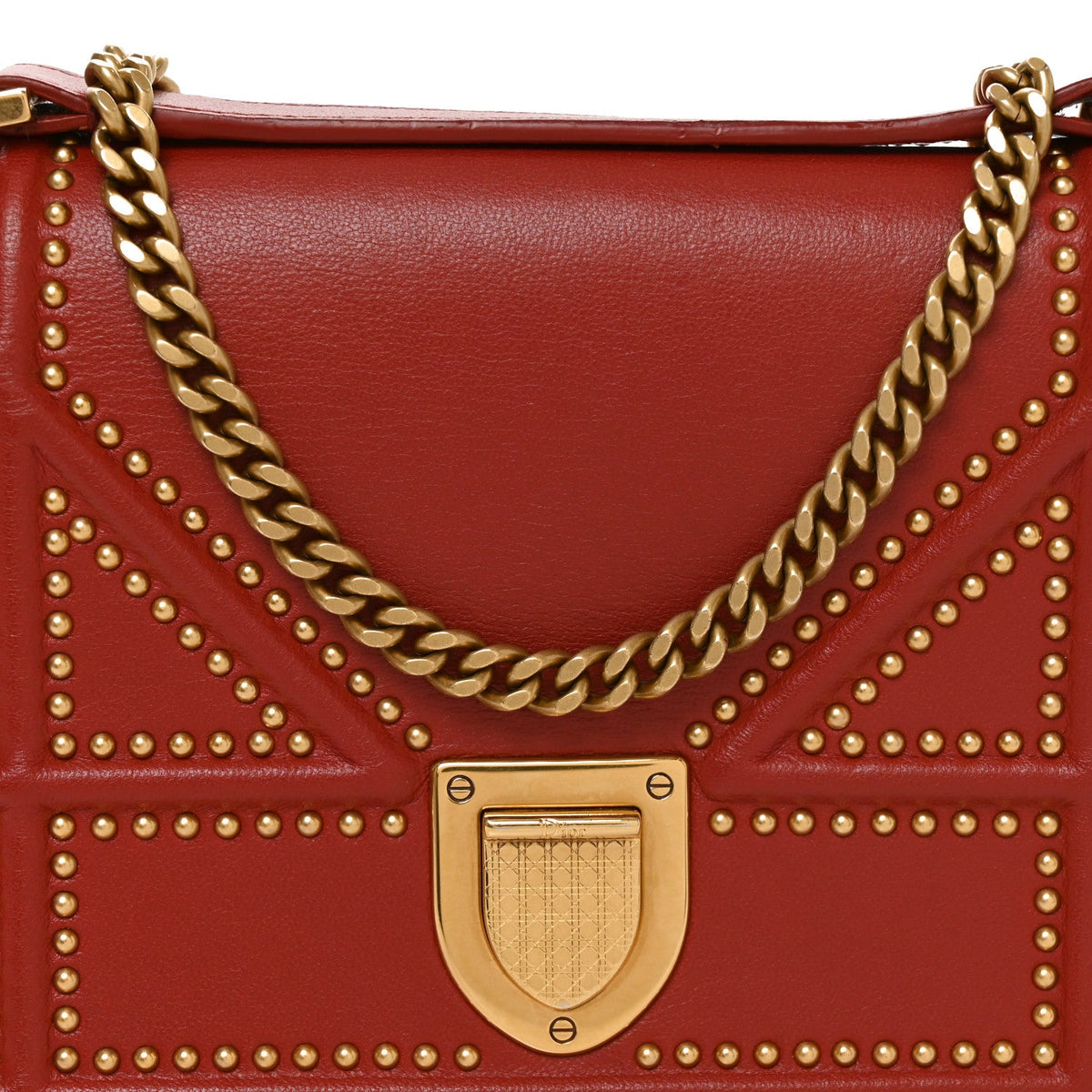 Calfskin Studded Diorama Flap Bag Red AT My store