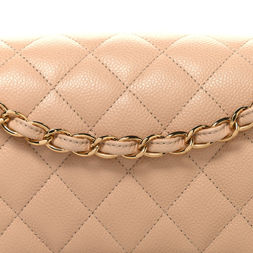 Caviar Quilted Jumbo Double Flap Beige At My store