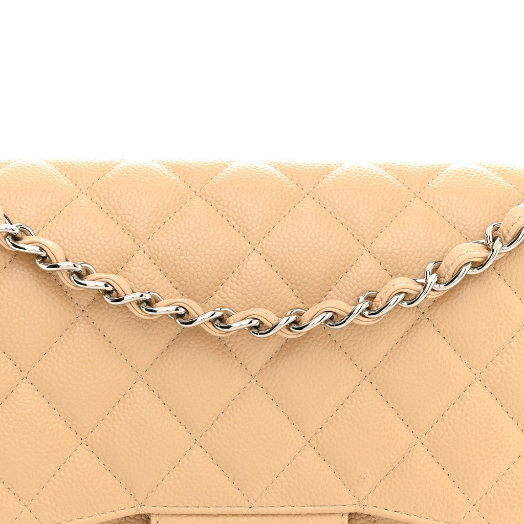 Caviar Quilted Jumbo Double Flap Light Beige At My store
