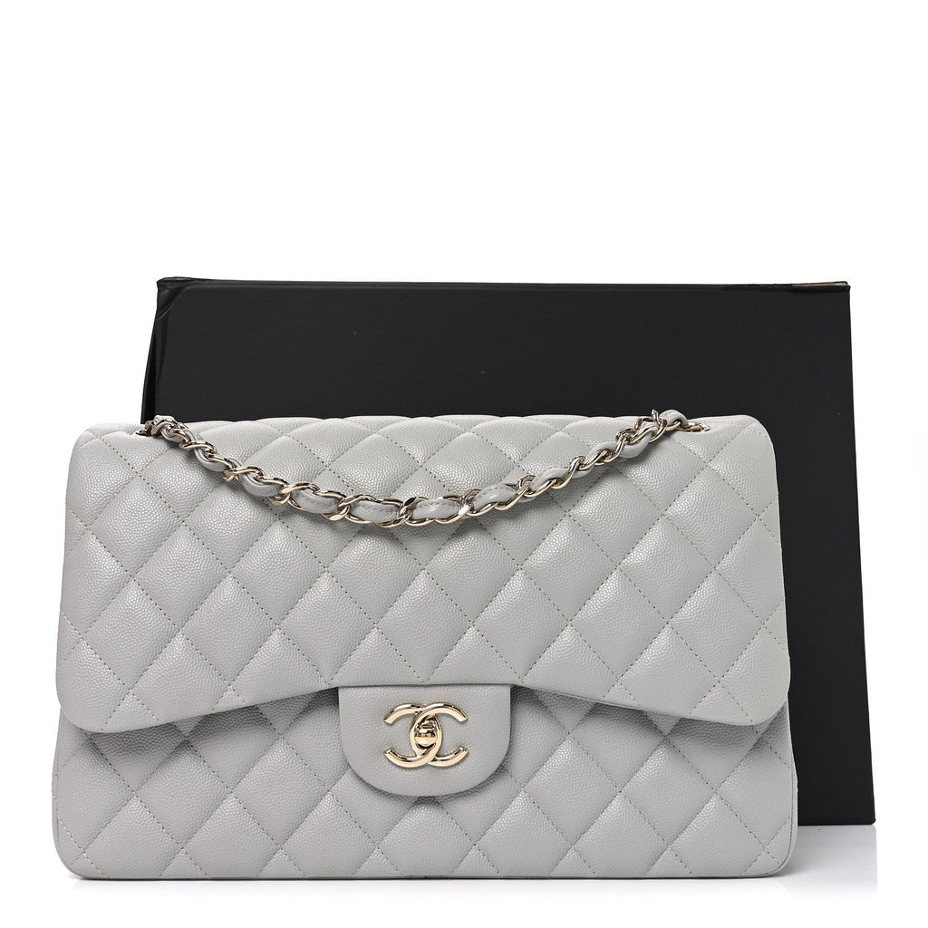 Caviar Quilted Jumbo Double Flap Grey At My store