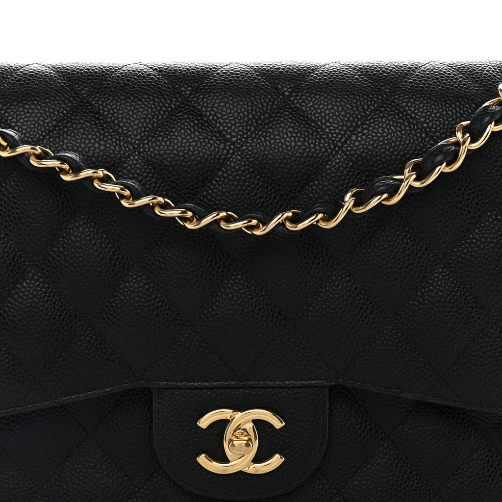 Caviar Quilted Jumbo Double Flap Black At My store
