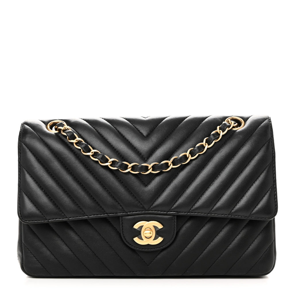 Lambskin Chevron Quilted Medium Double Flap Black At My store