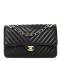 Lambskin Chevron Quilted Medium Double Flap Black At My store