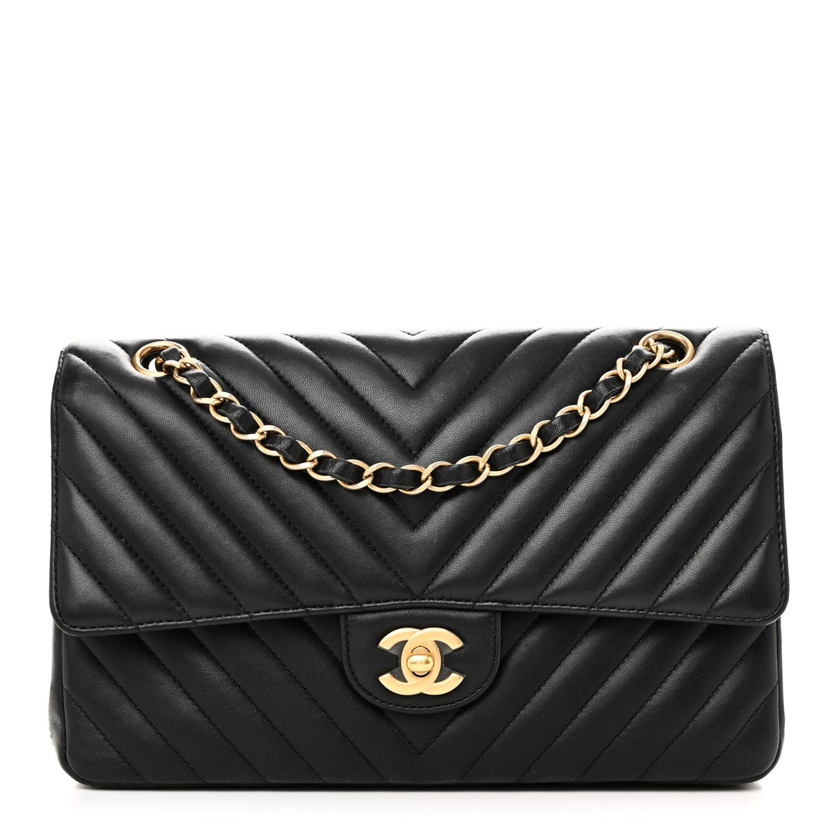 Lambskin Chevron Quilted Medium Double Flap Black At My store