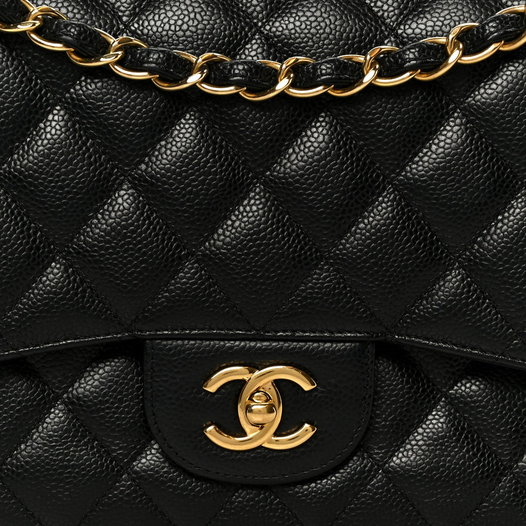 Caviar Quilted Jumbo Double Flap Black At My store