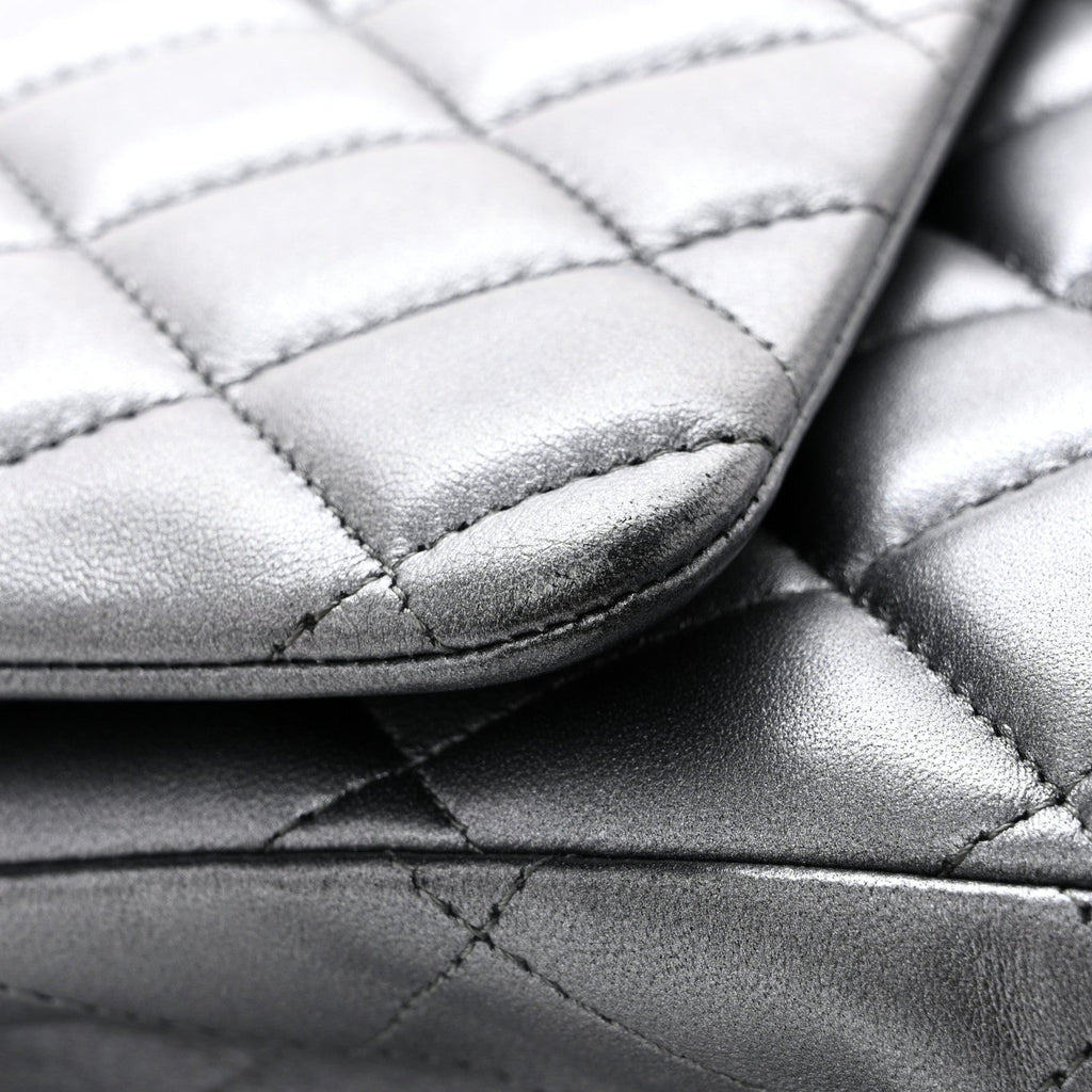 Metallic Lambskin Quilted Maxi Double Flap Pewter At My store
