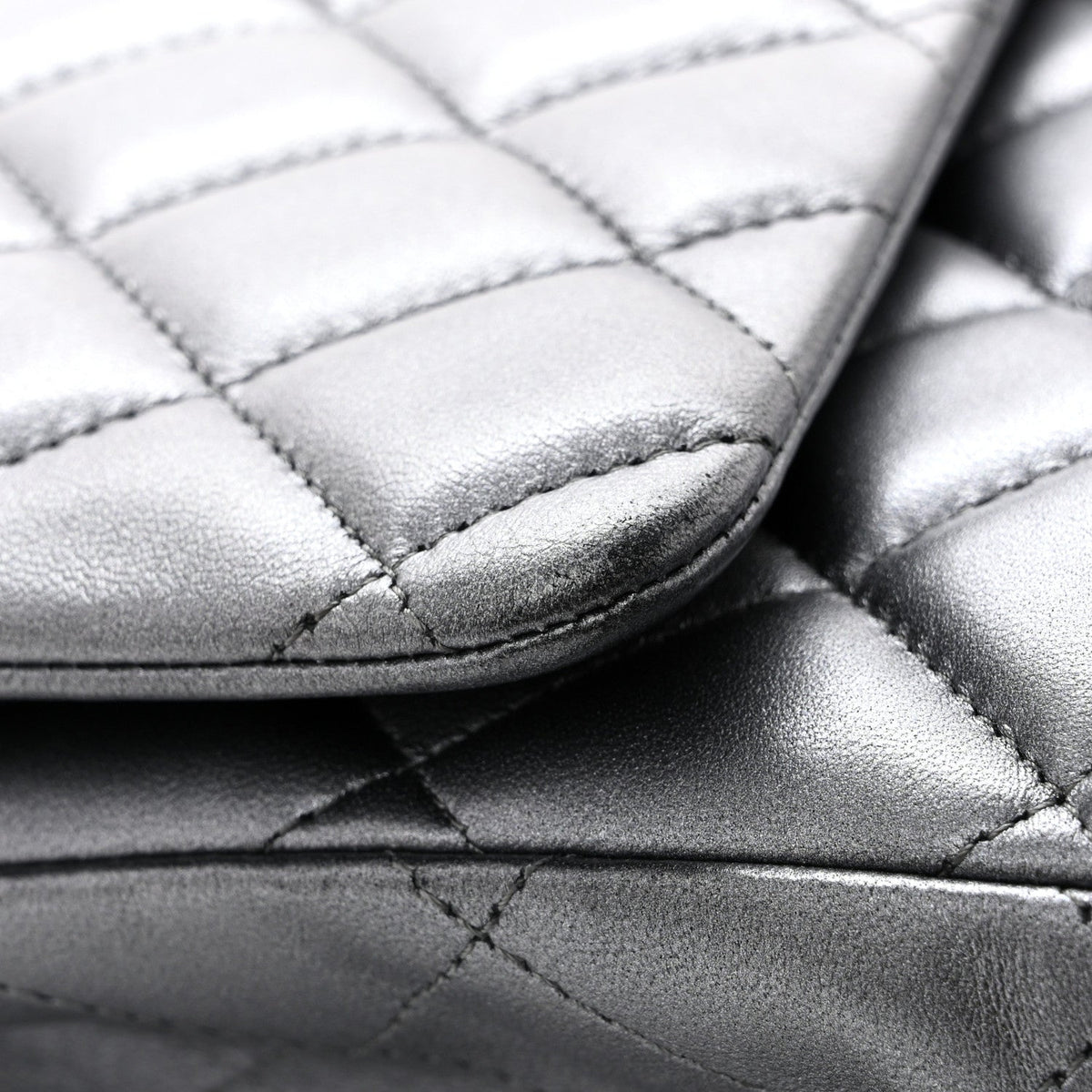 Metallic Lambskin Quilted Maxi Double Flap Pewter At My store