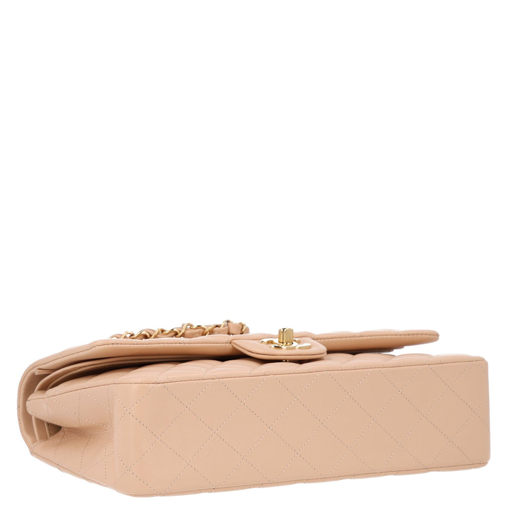 Lambskin Quilted Medium Double Flap Beige At My store