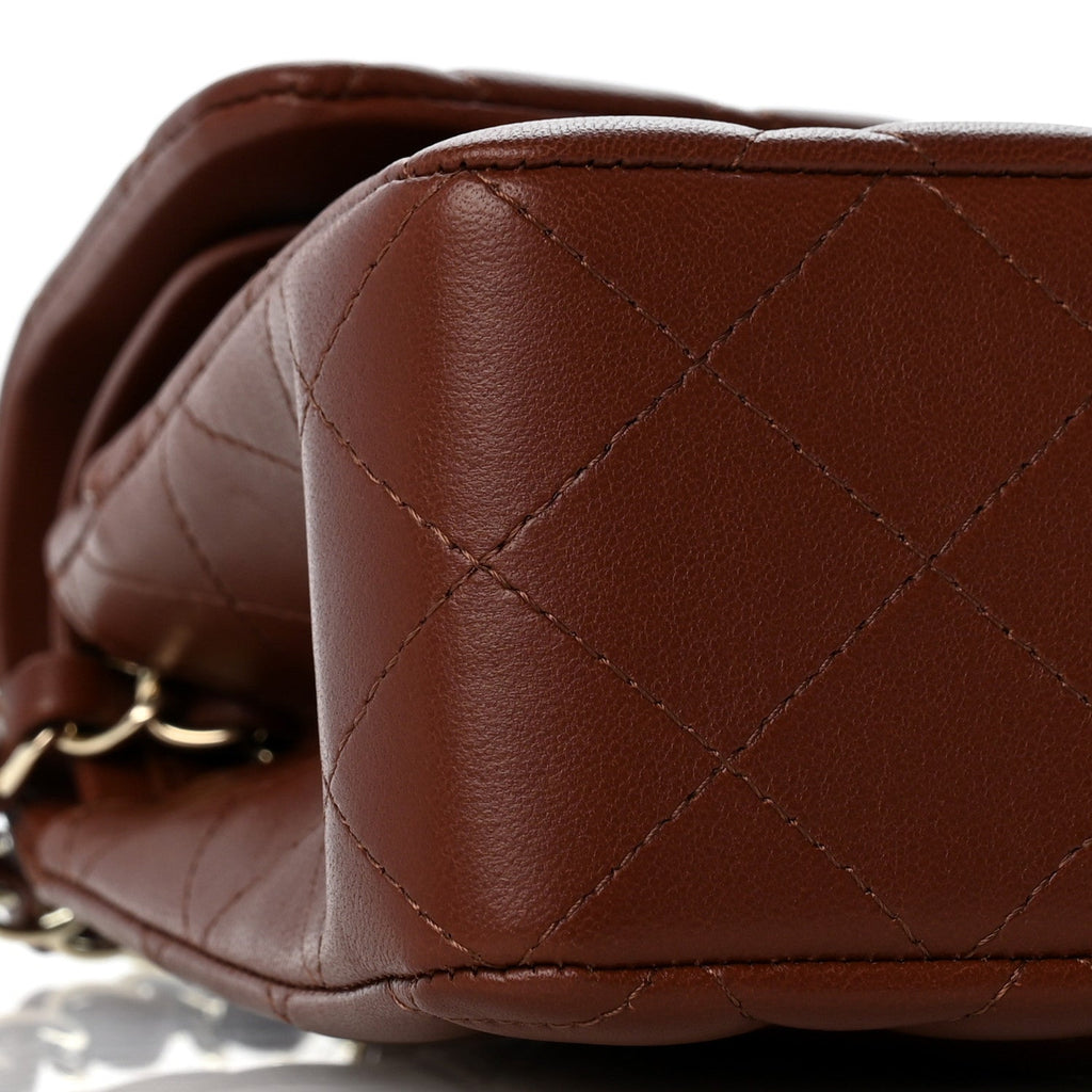 Lambskin Quilted Small Double Flap Dark Brown At My store