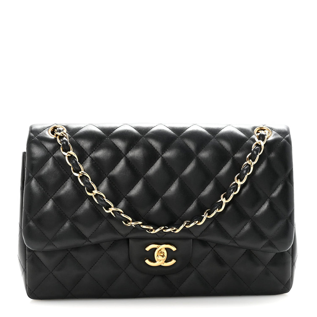 Lambskin Quilted Jumbo Double Flap Black At My store