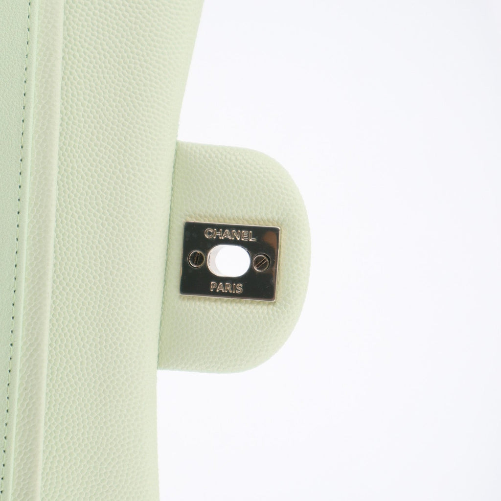 Caviar Quilted Small Double Flap Light Green At My store