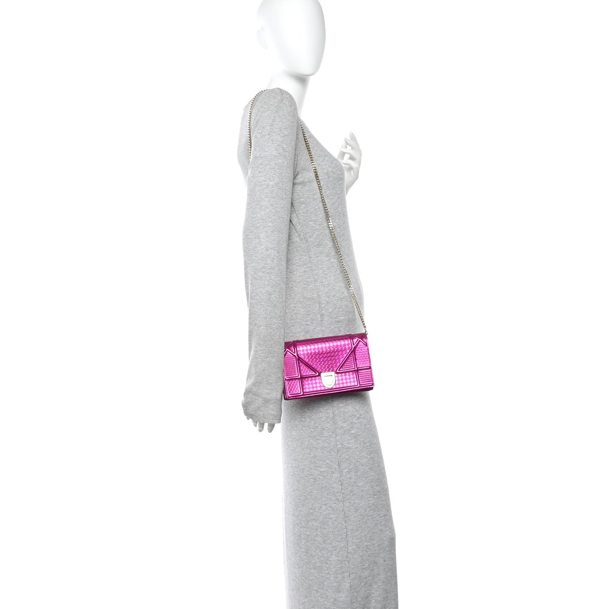 Metallic Patent Micro-Cannage Diorama Wallet on Chain Pouch Pink AT My store