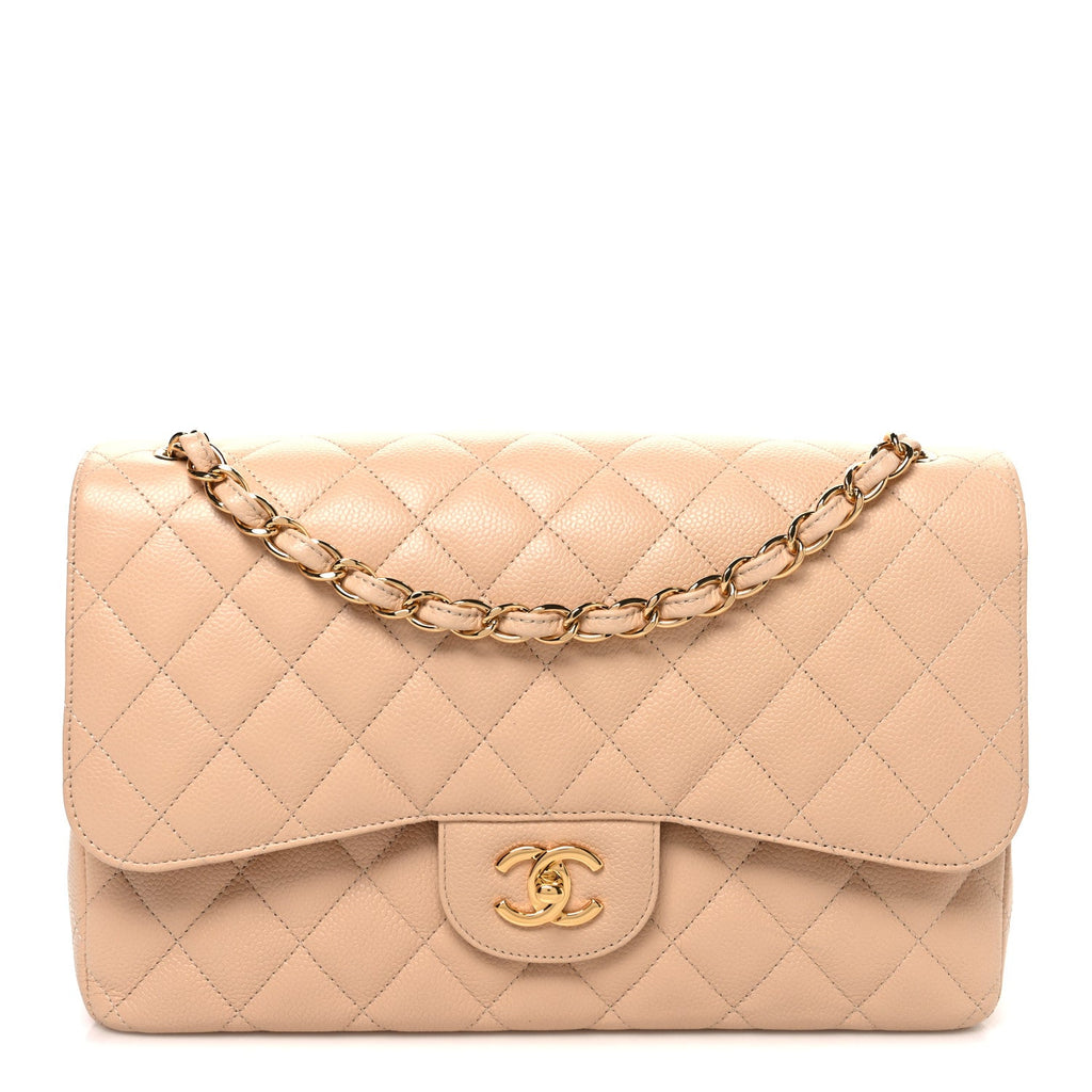 Caviar Quilted Jumbo Double Flap Beige At My store