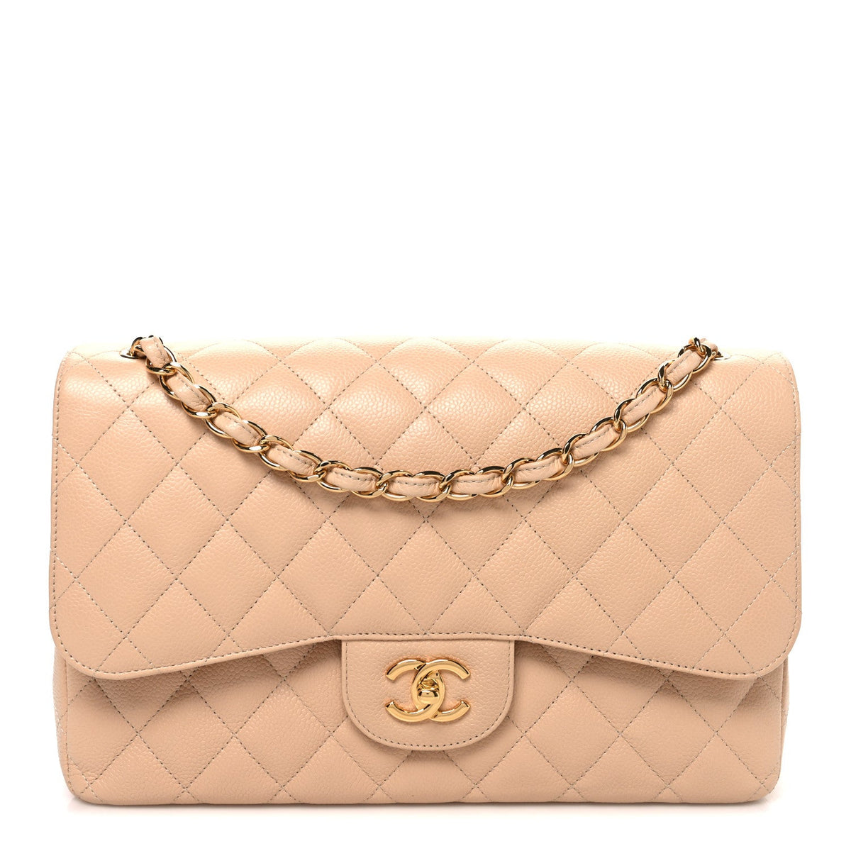 Caviar Quilted Jumbo Double Flap Beige At My store