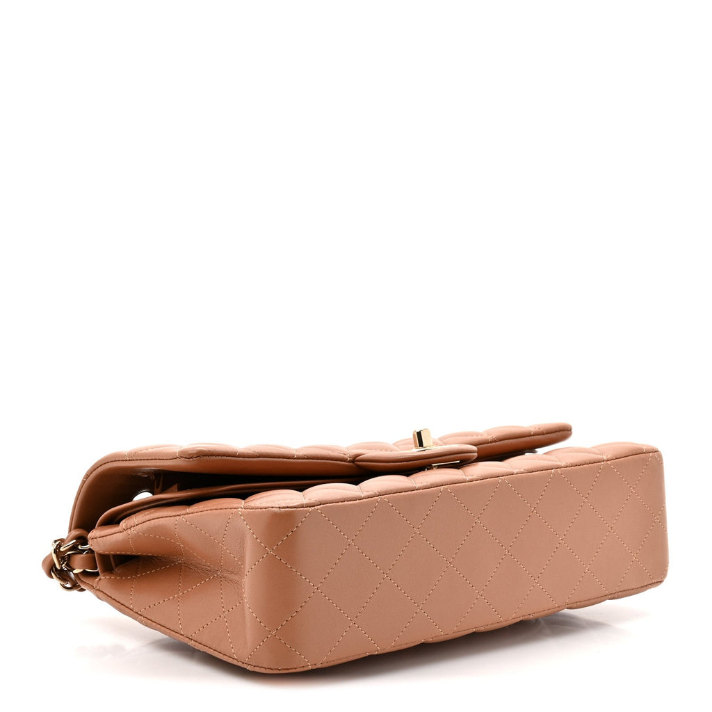 Lambskin Quilted Medium Double Flap Brown At My store