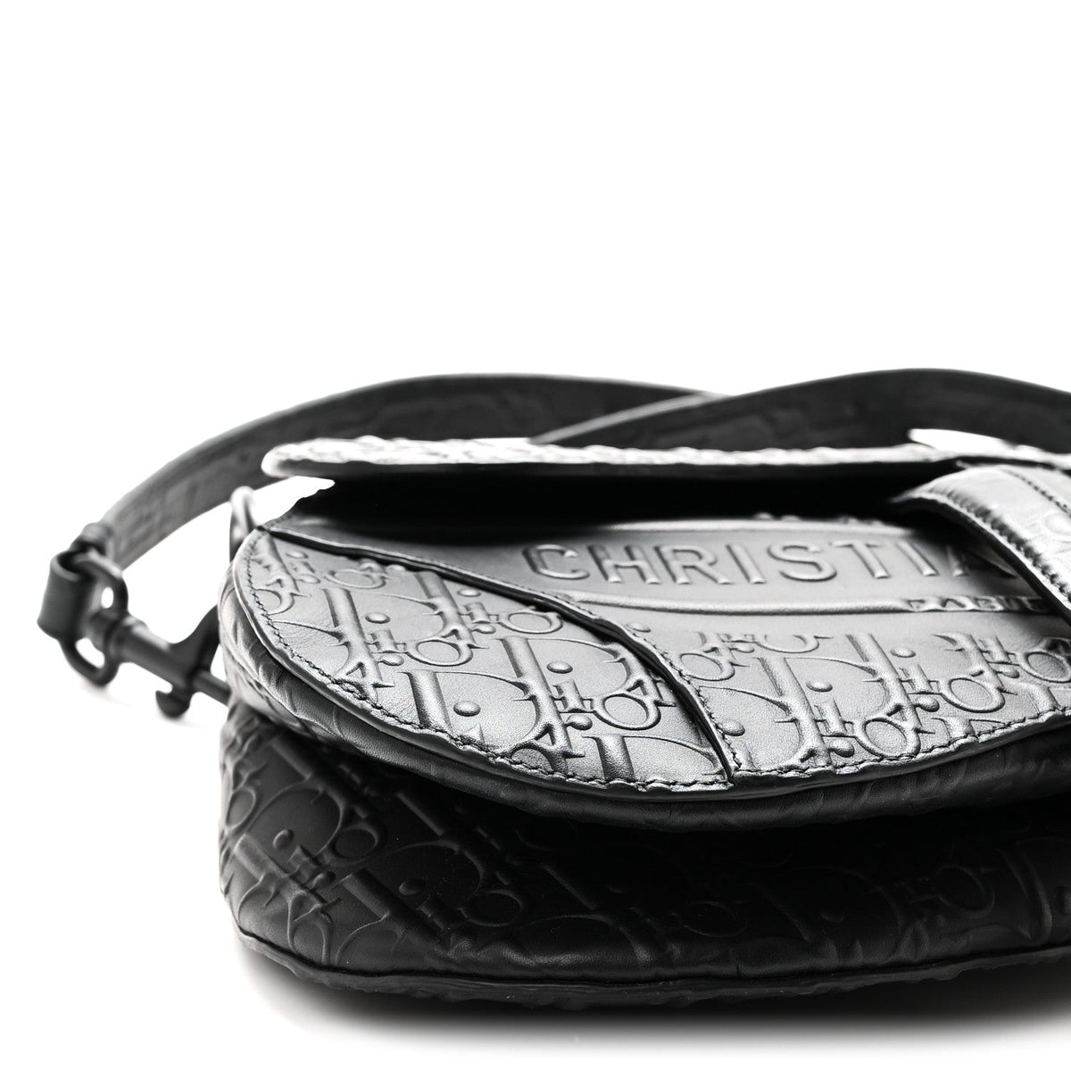 Calfskin Embossed Oblique Saddle Bag With Strap Black AT My store