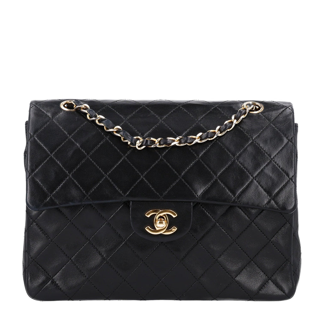 Lambskin Quilted Medium Double Flap Black At My store