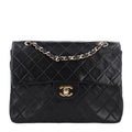Lambskin Quilted Medium Double Flap Black At My store