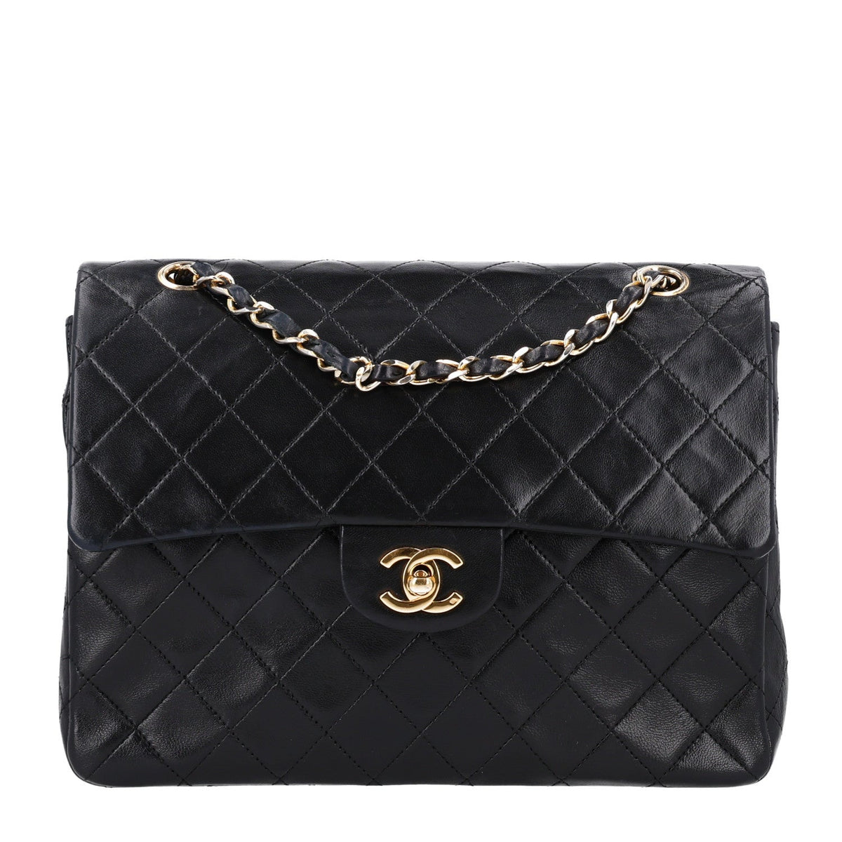 Lambskin Quilted Medium Double Flap Black At My store
