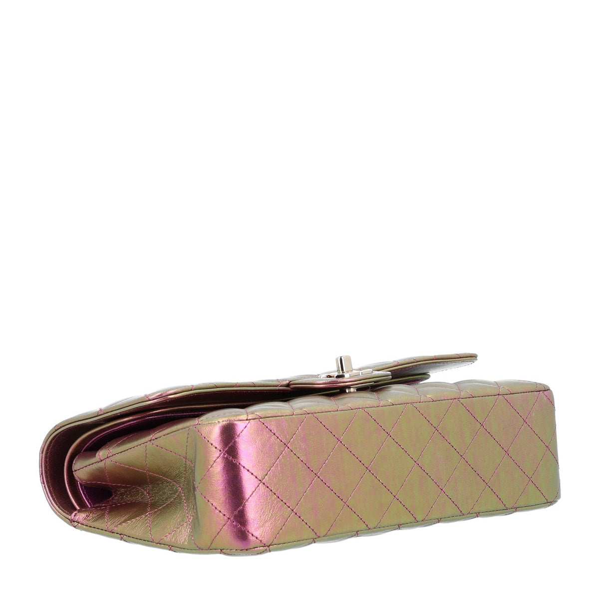 Iridescent Lambskin Quilted Medium Double Flap Purple At My store