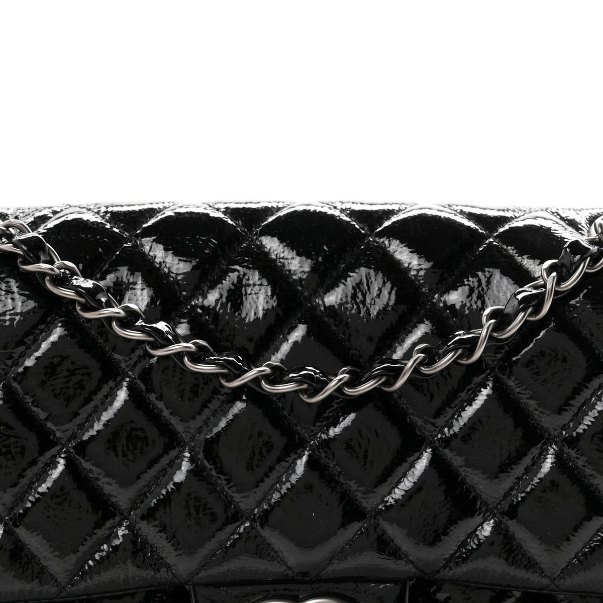 Crumpled Patent Quilted Medium Double Flap Black At My store