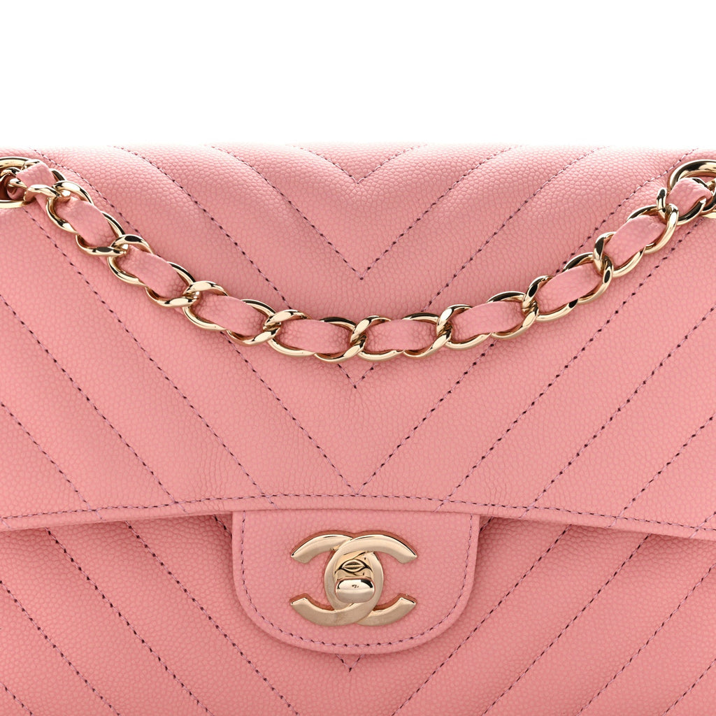 Caviar Chevron Quilted Small Double Flap Pink At My store