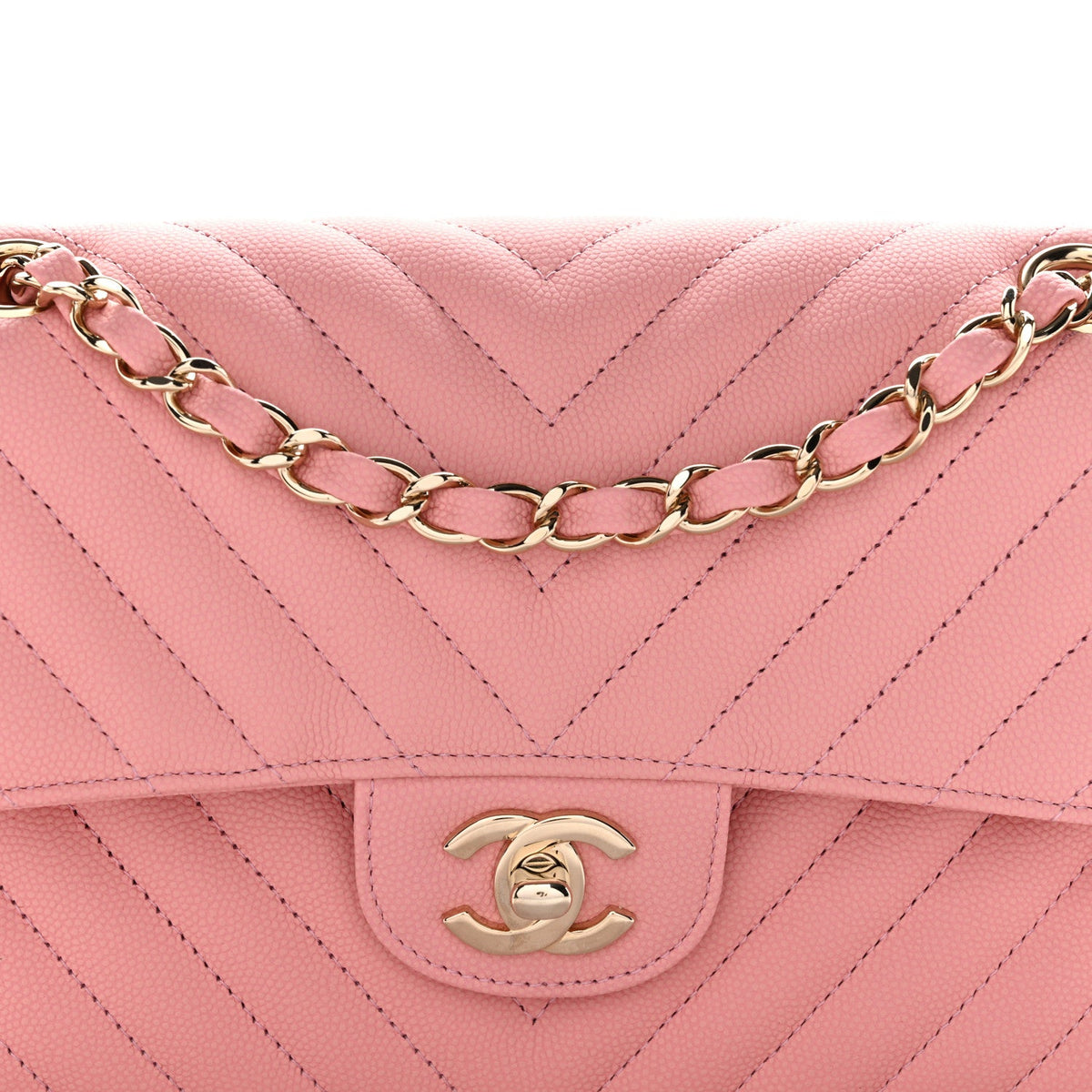 Caviar Chevron Quilted Small Double Flap Pink At My store