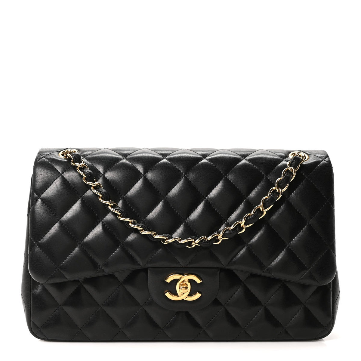 Lambskin Quilted Jumbo Double Flap Black At My store