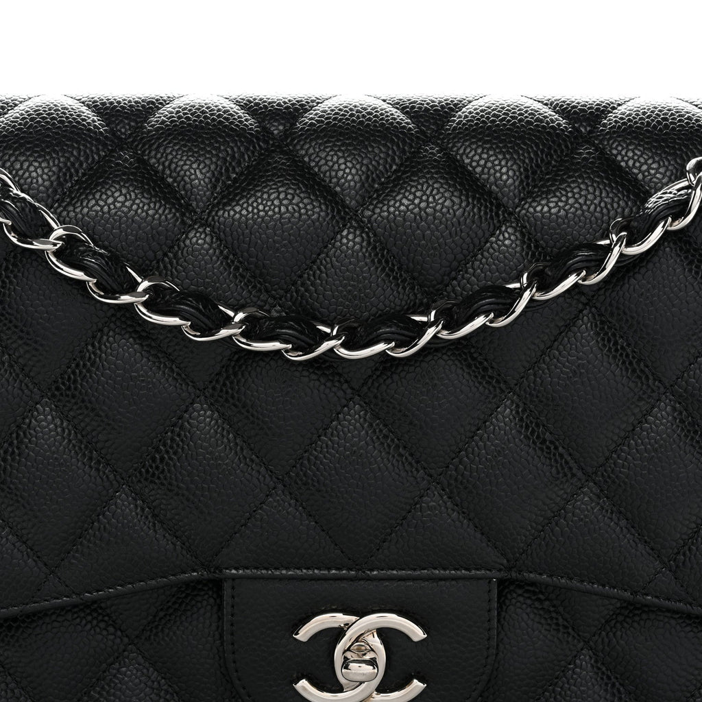 Caviar Quilted Jumbo Double Flap Black At My store