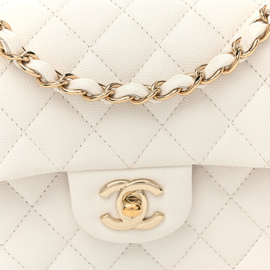 Caviar Quilted Small Double Flap White At My store