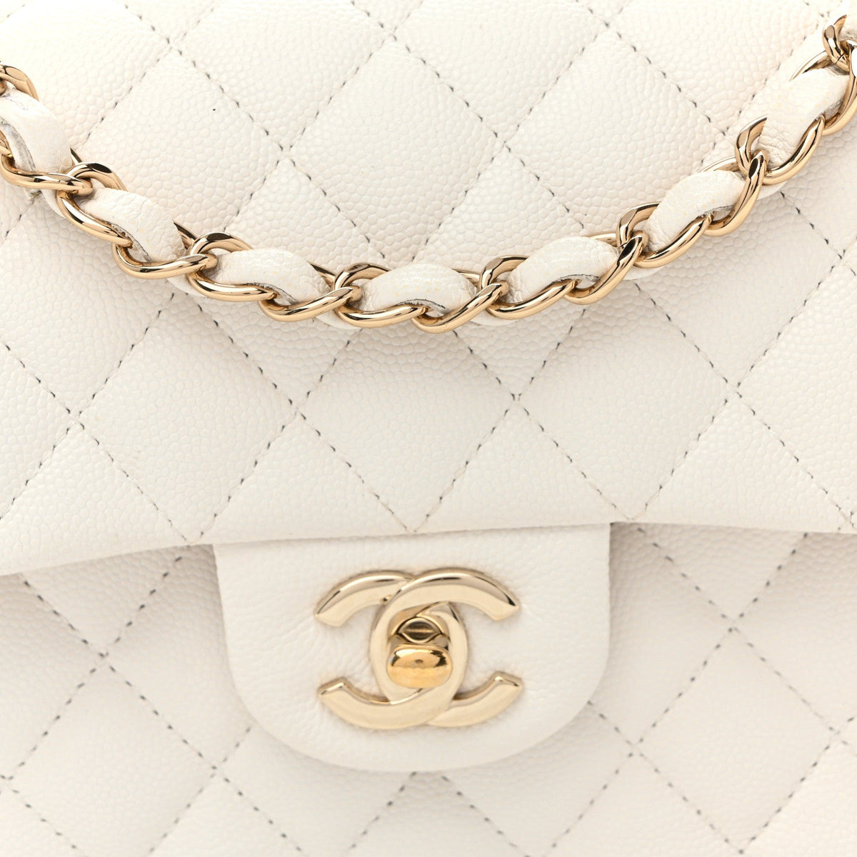 Caviar Quilted Small Double Flap White At My store
