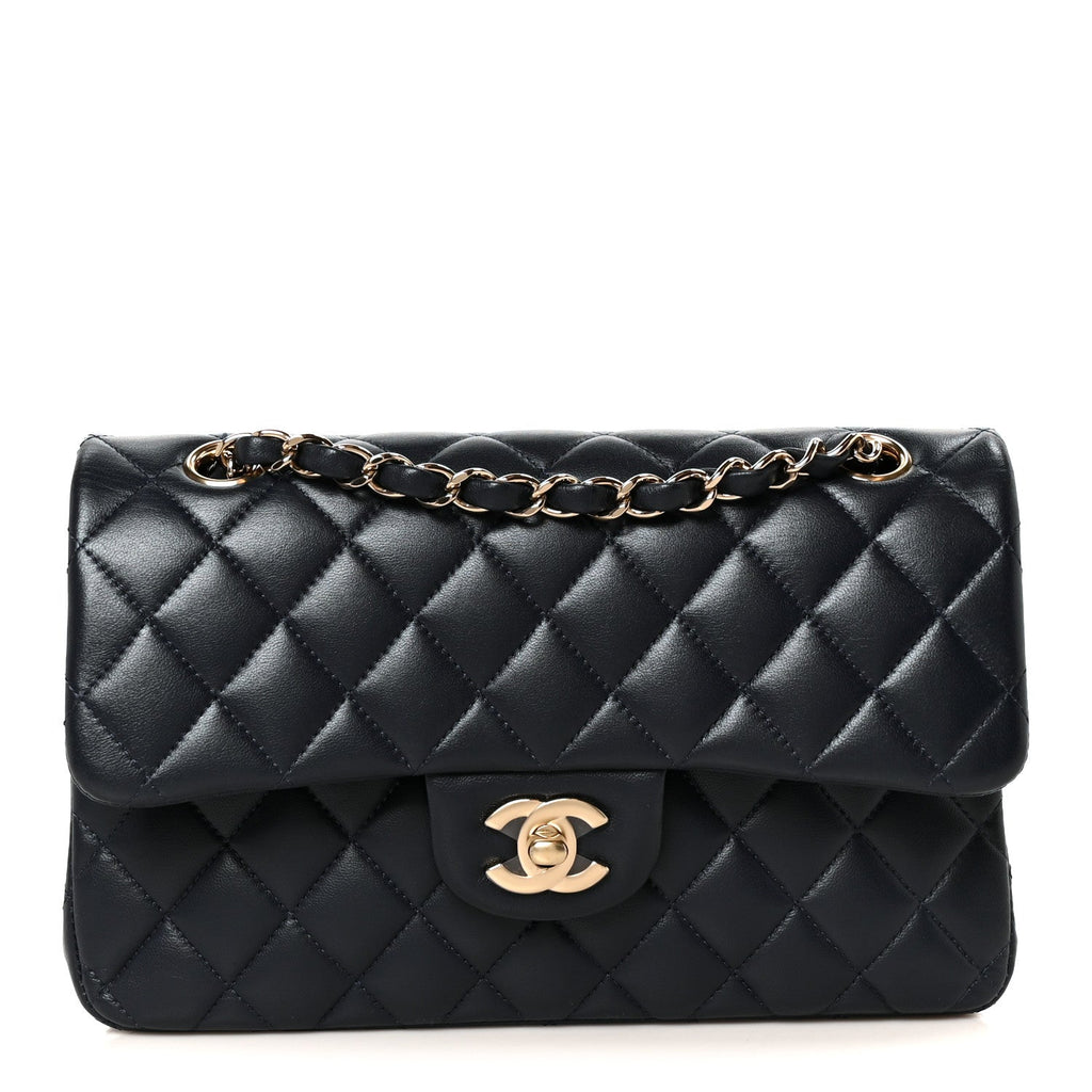 Lambskin Quilted Small Double Flap Navy At My store