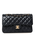 Lambskin Quilted Small Double Flap Navy At My store