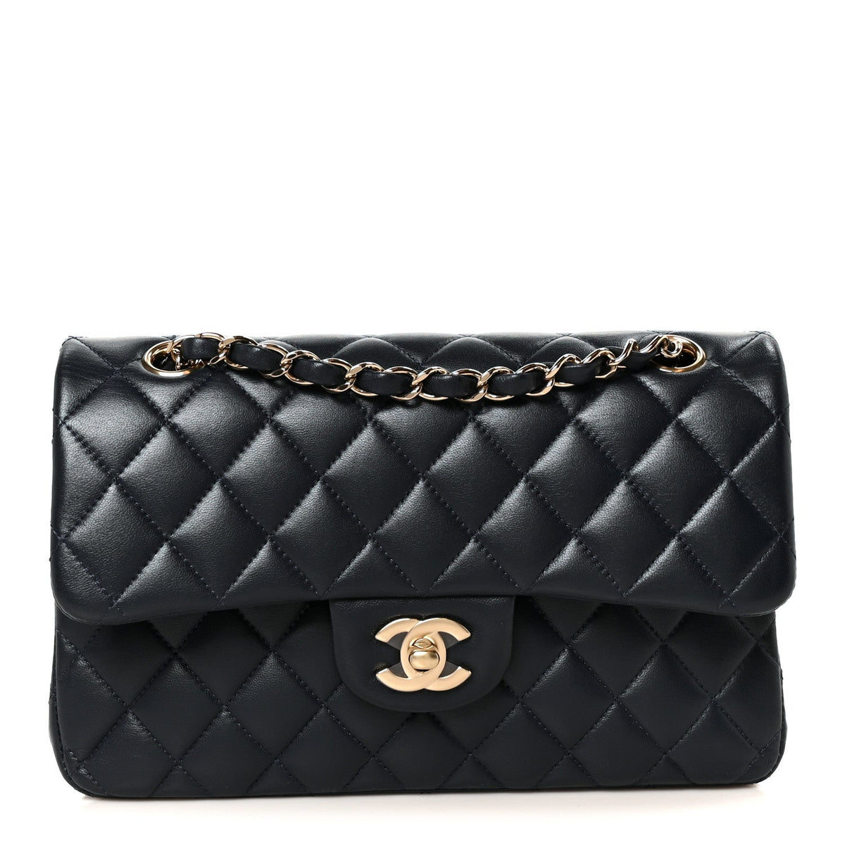 Lambskin Quilted Small Double Flap Navy At My store
