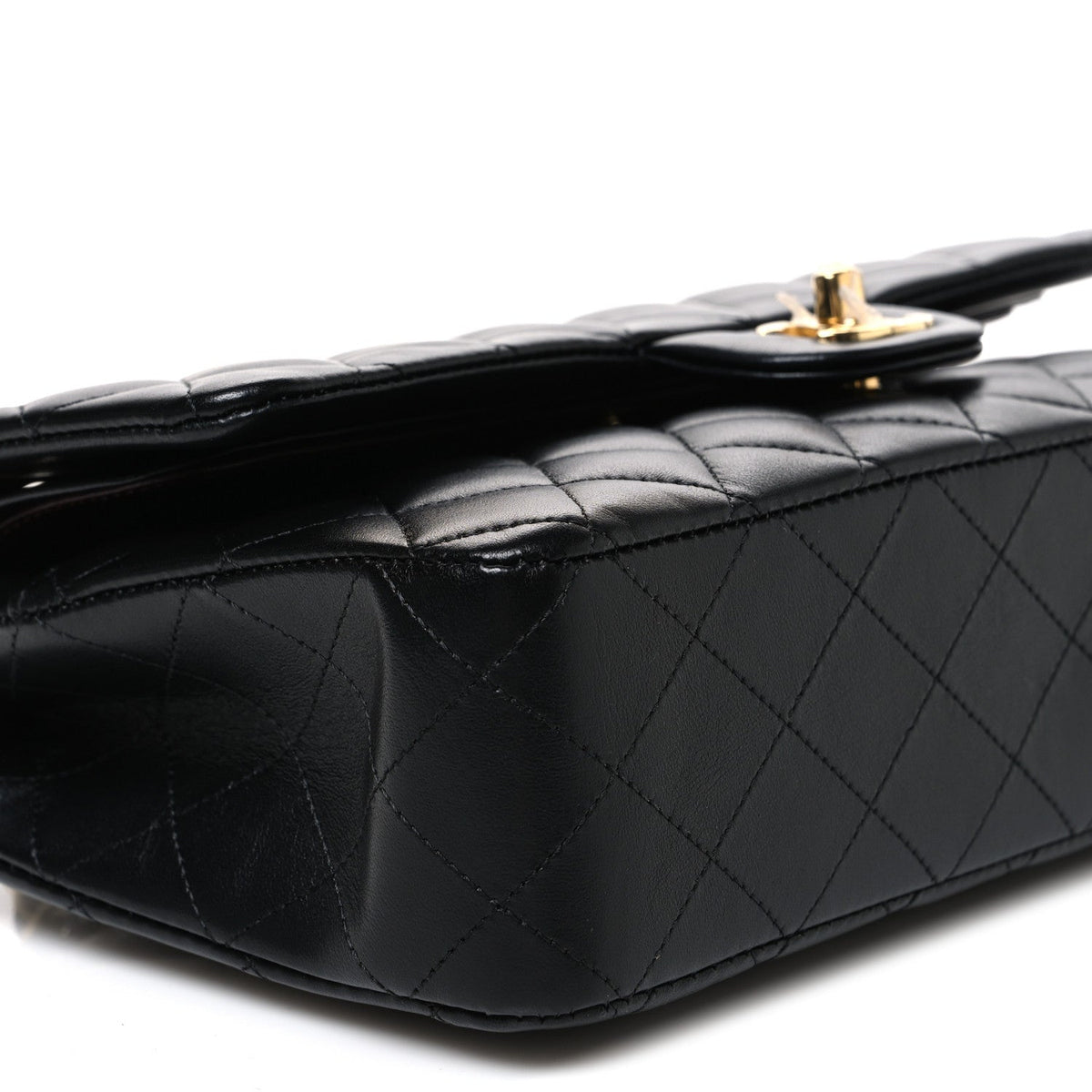 Lambskin Quilted Medium Double Flap Black At My store