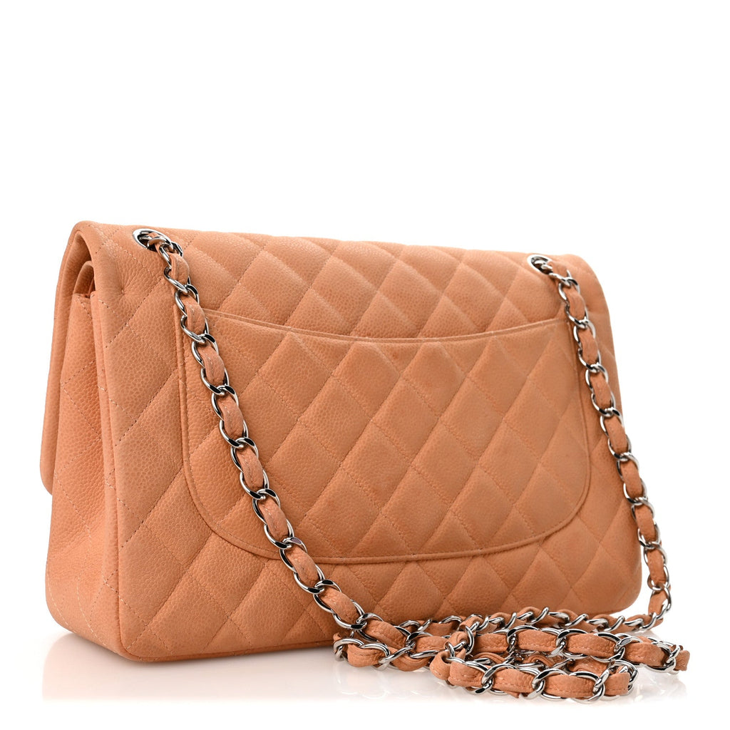 Iridescent Caviar Quilted Jumbo Double Flap Dark Beige At My store