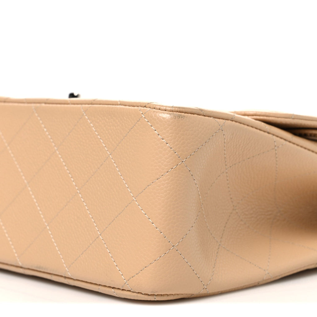 Caviar Quilted Jumbo Double Flap Beige At My store