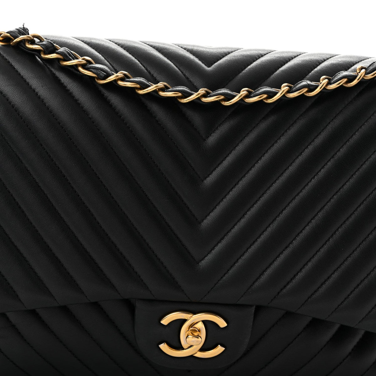 Lambskin Chevron Quilted Maxi Double Flap Black At My store