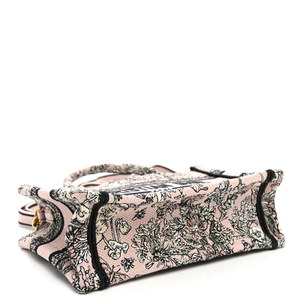 Canvas Embroidered Mini Book Tote With Strap Pink Multicolor AT My store