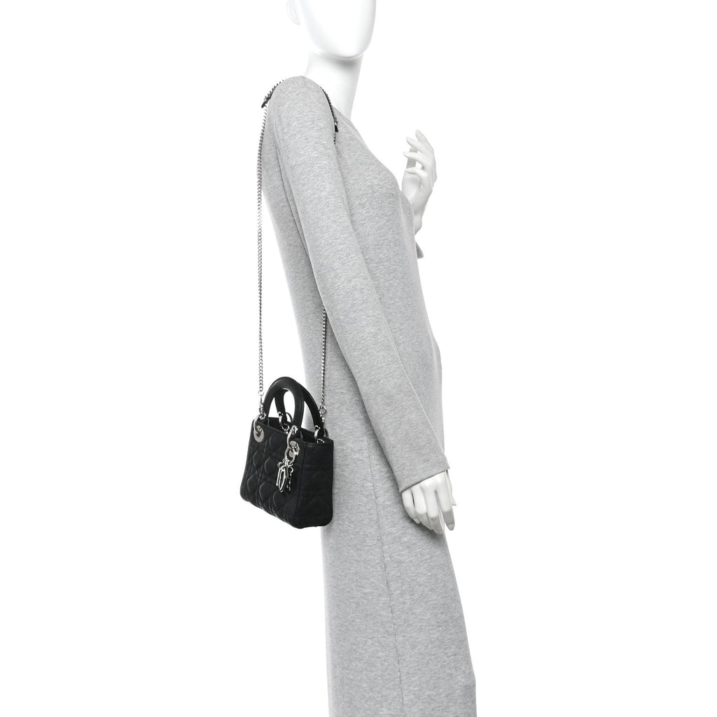 Metallic Calfskin Cannage Mini Lady Dior Black AT My store