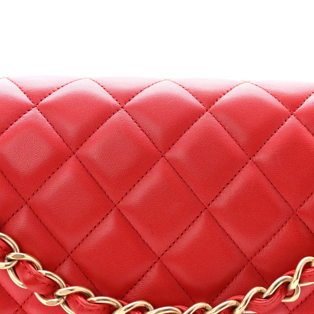Lambskin Quilted Jumbo Double Flap Red At My store