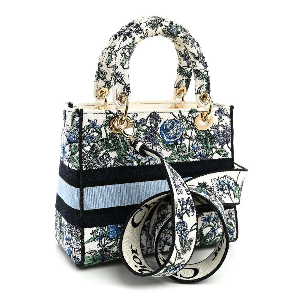 Canvas Embroidered Chardons Toile De Jouy Medium Lady D-Lite Blue Multicolor AT My store