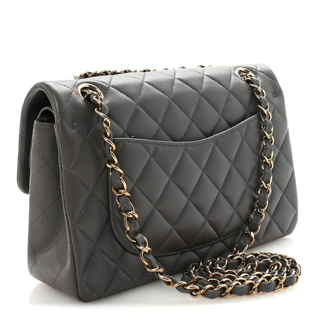 Lambskin Quilted Small Double Flap Grey At My store