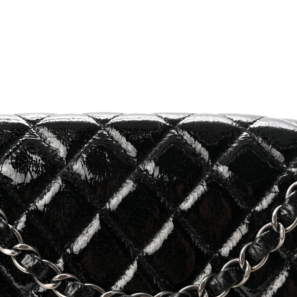 Crumpled Patent Quilted Medium Double Flap Black At My store